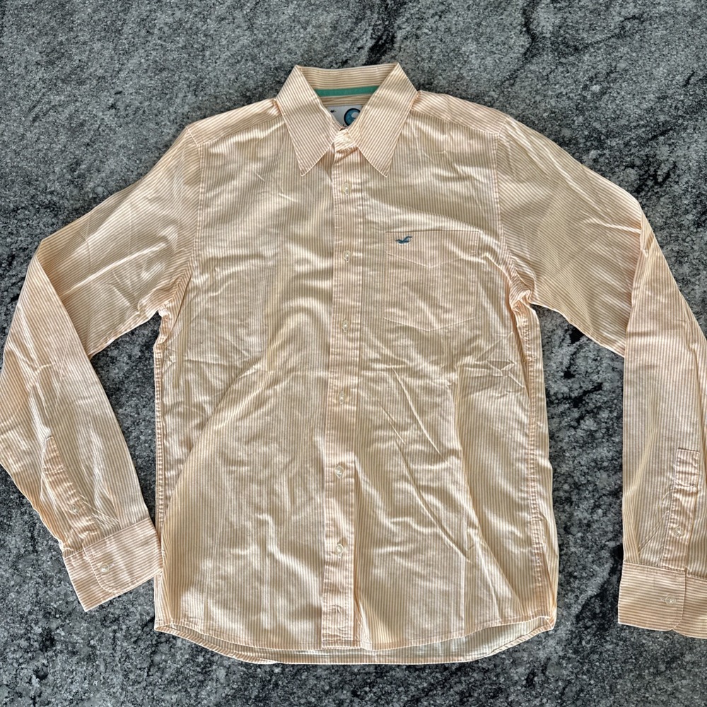 Vintage Hollister Men's M Button Shirt Orange/white Stripe #G78